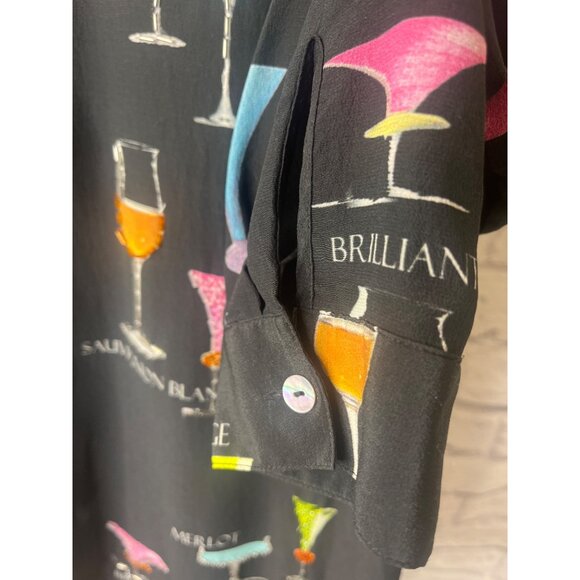 Nicole Taylor Silk Blouse Art Deco Blouse Cocktail Drink Print MED long sleeve - Picture 6 of 9